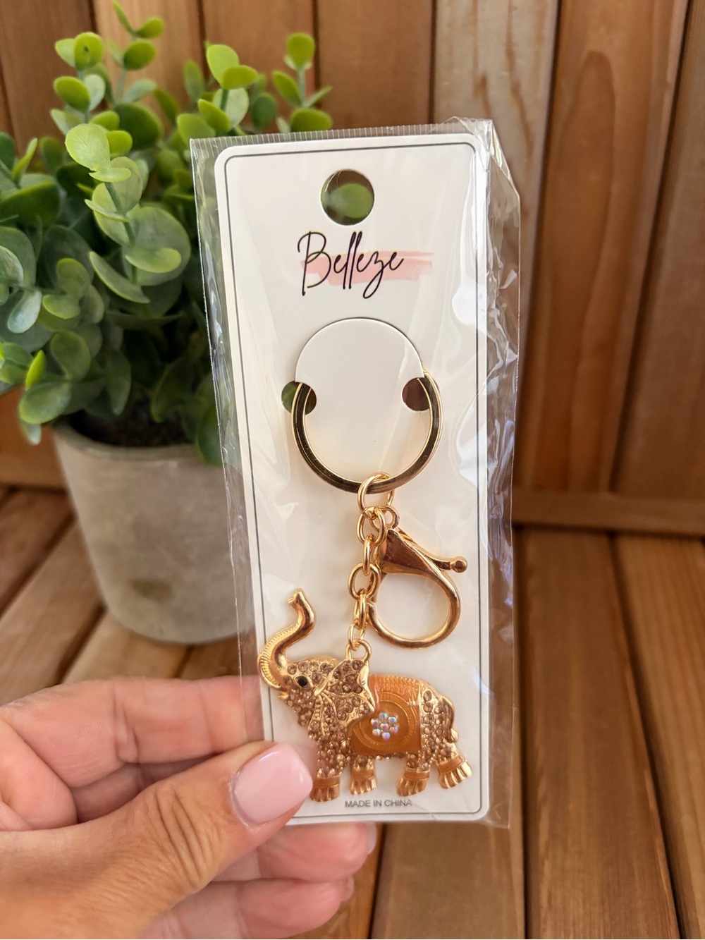 Gold Elephant Rhinestone Keychain Bag Charm Boho Luxe Lucky Charm